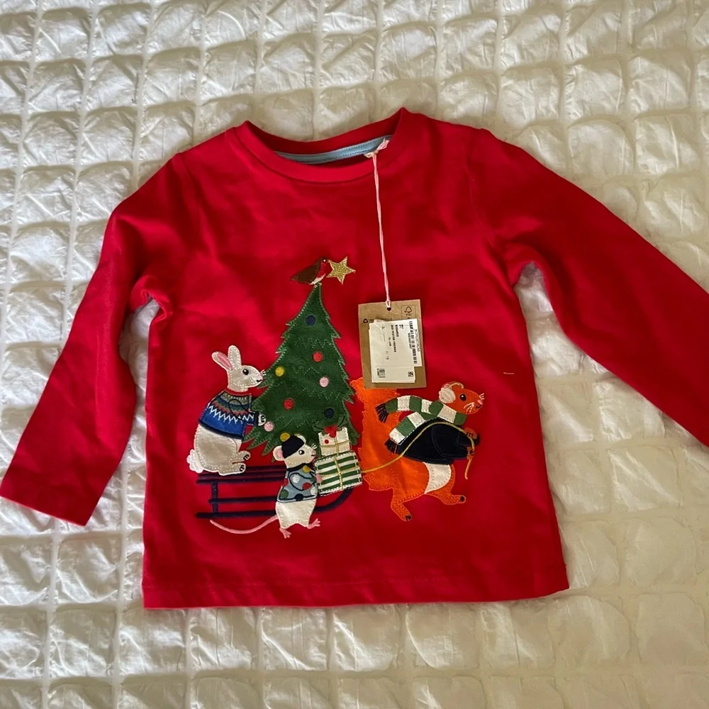 Boden Red Long Sleeve Christmas Tee - Picture 1 of 7